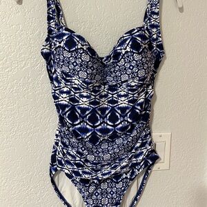 La Blanca Navy and White One Piece Swimsuit